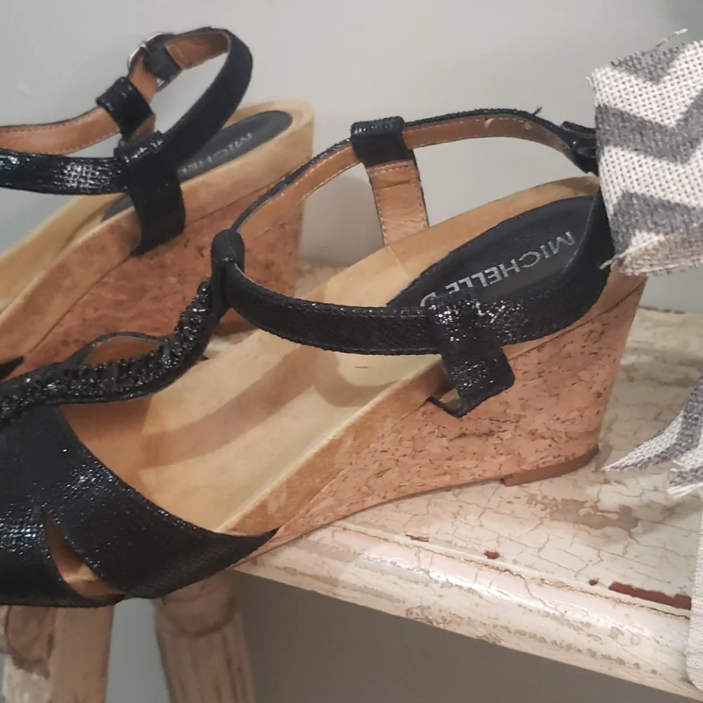 Michelle D 8.5 jewel cork wedge sandals